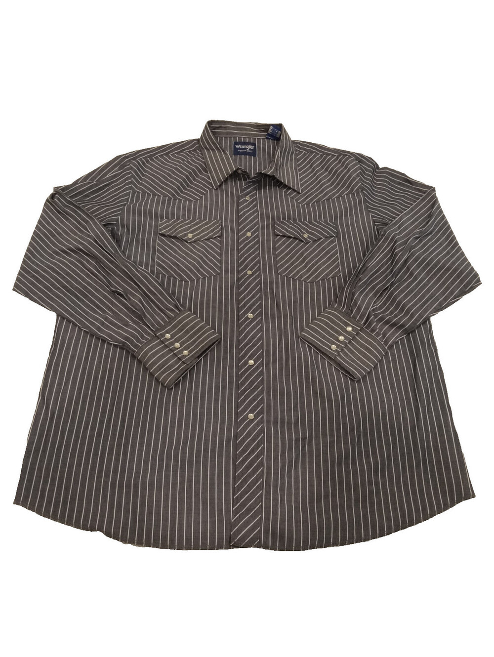 Wrangler Western Shirt Mens XXL Gray Vertical Pinstripe Pearl Snap Flap Pocket